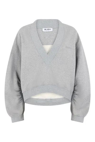 Attico Loose Fit Cotton Sweatshirt V Neckline In Gray