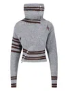 Attico Womens Asymmetric High-neck Knitted Cardigan Melange Grey In Gray