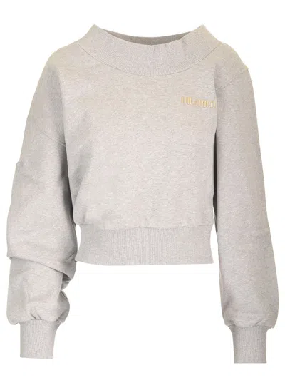 Attico Cropped Sweatshirt Double American Fleece Sweatshirts Grey