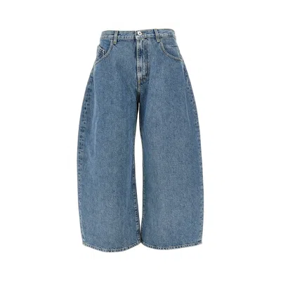 Attico Cropped Wide Leg Jeans In Blue