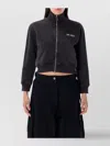 Attico Cropped Zip Fleece Ribbed Finish In Black