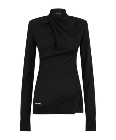 Attico Cross Neck Design Wool Sweater In Black