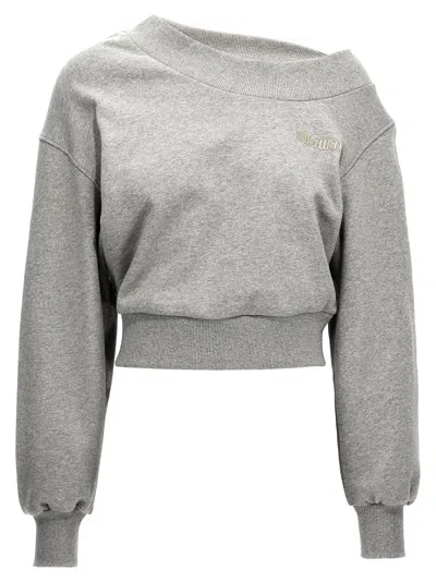 Attico Logo Sweatshirt With Crossed Neckline And Open Back In Grey