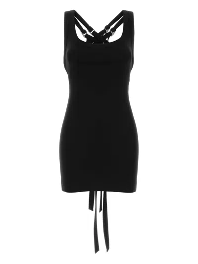 Attico Crossover-strap Jersey Dress In Black