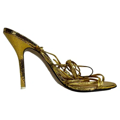Attico Crystal Ball Embellished Strappy Sandal Heels In Gold Leather