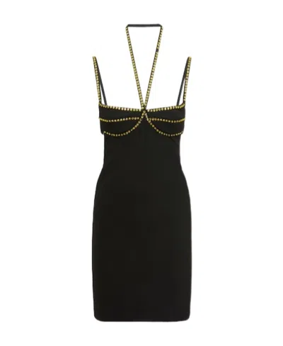 Attico Crystal Crepe Coco Dress In Black