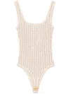 Attico Strass Bodysuit With Geometrical Cuts In Neutrals