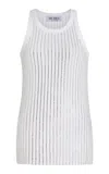 Attico White Tank Top With White Rhinestone In White