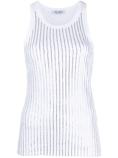 Attico Ribbed Jersey Tank Top With Rhinestones In White
