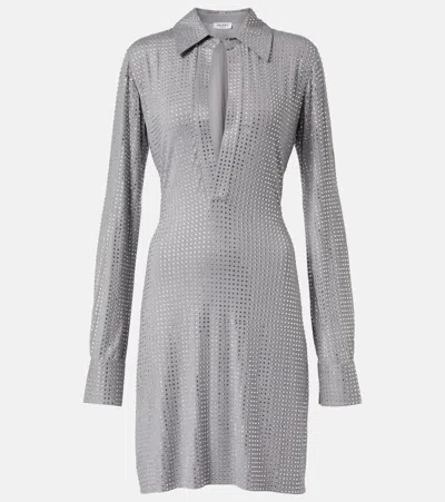 Attico Crystal-embellished Collared Mini Dress In Gray