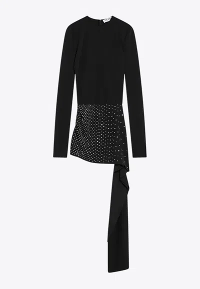 Attico Crystal Embellished Mini Dress In Black