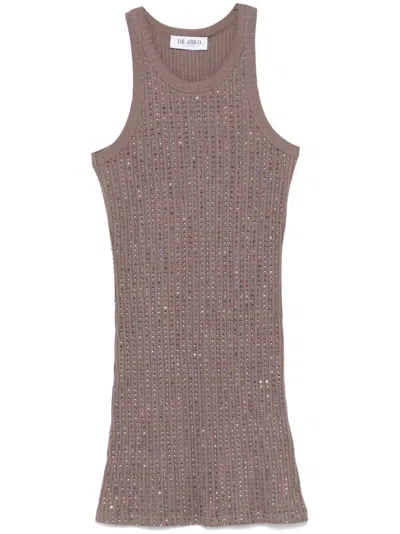 Attico Slim Fit Strass Tank Mini Dress In Brown