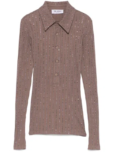 Attico Crystal-embellished Polo Top In Brown