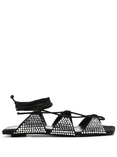 Attico Crystal-embellished Square-toe Leather Sandals In Black  