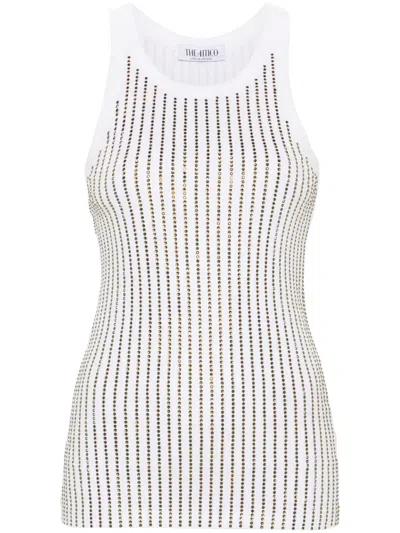 Attico Ribbed Jersey Tank Top With Rhinestones In White