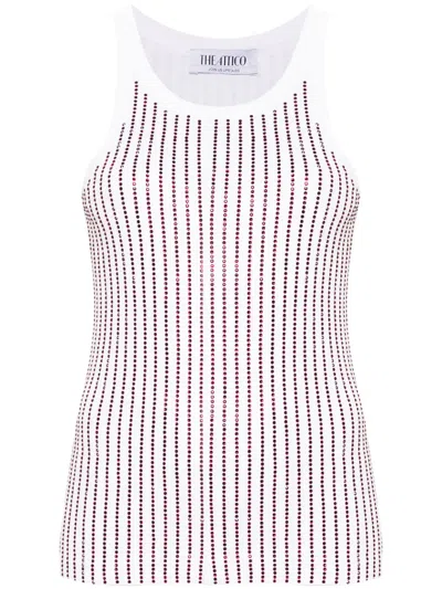 Attico Ribbed Jersey Tank Top With Rhinestones In White