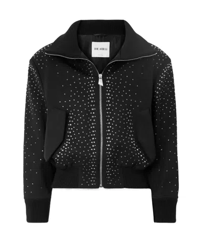 Attico Crystal-embellished Twill Bomber Jacket In Black