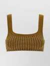 Attico Crystal Square Neckline Sleeveless Cropped Top In Green