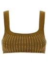 Attico Crystal Square Neckline Sleeveless Cropped Top In Green