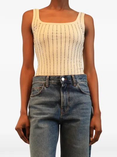 Pre-owned Attico Crystal-embellished Bodysuit In Neutrals