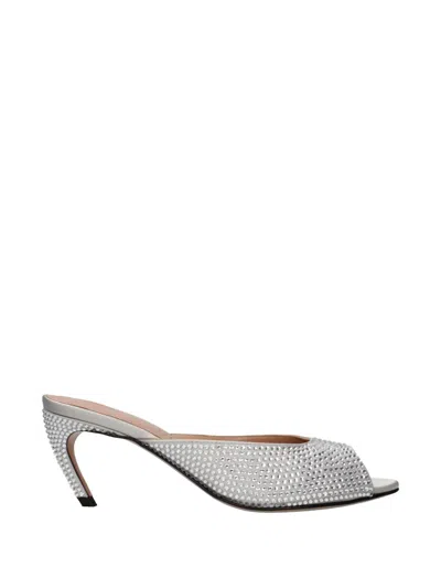 Attico Crystal-embellished Satin Sandals In Silver