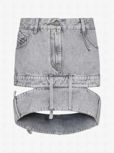 Attico Cut-out Denim Mini Skirt In Light Grey