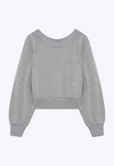 Attico Cut-out Cropped Sweatshirt In Gray