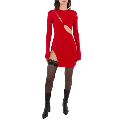 Attico Cut-out Detail Long Sleeve Mini Dress In Red
