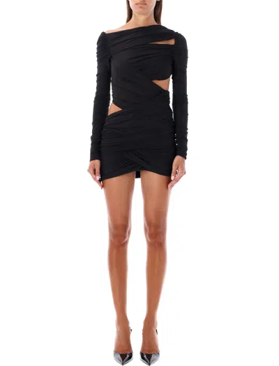 Attico Draped Stretch Jersey Mini Dress In Black