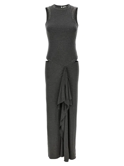 Attico Cut-out Rhinestone-embellished Midi Dress In Gray
