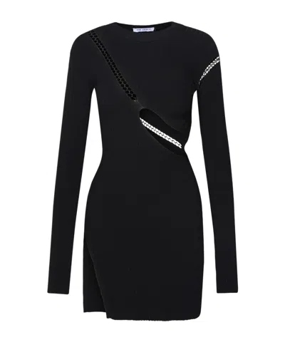 Attico Cut-out Ribbed-knit Minidress In Black