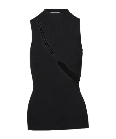 Attico Cut-out Ribbed-knit Tank Top In Black