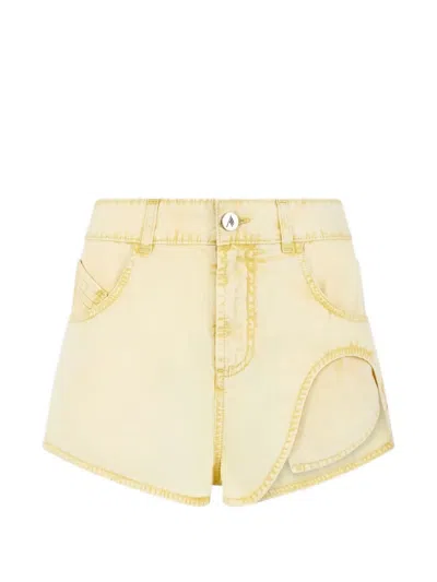 Attico Cut-out Acid-wash Shorts In Yellow