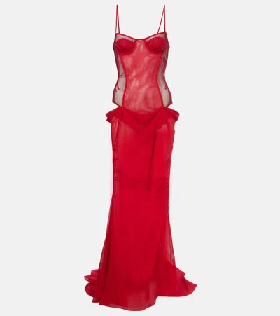 Attico Cutout Chiffon Bustier Dress In Red