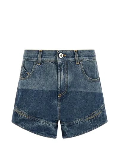 Attico Cut-out Curved-hem Shorts In Blue