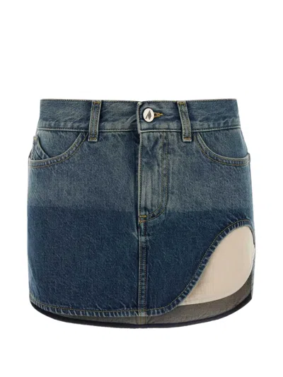Attico Cut-out Denim Skirt In Blue
