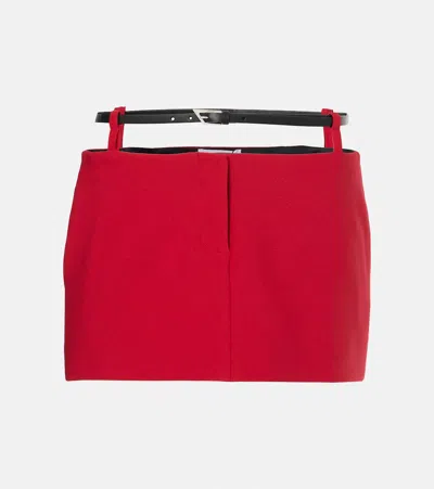 Attico Cutout Belted Crêpe Miniskirt In Red