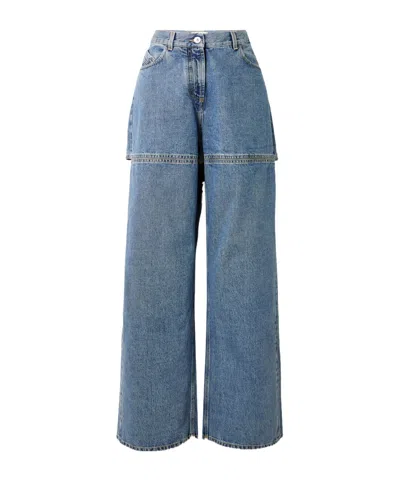 Attico Cutout Paneled Boyfriend Jeans In Blue