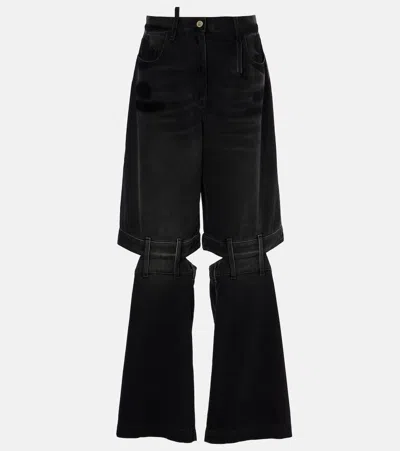 Attico Cutout Wide-leg Jeans In Schwarz