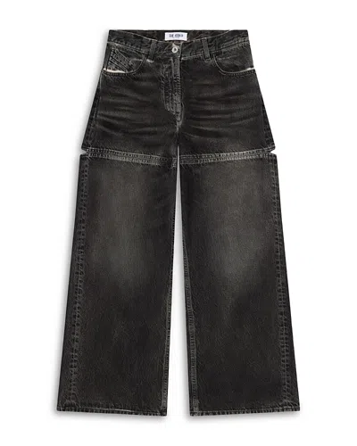 Attico Cutout Wide Leg Jeans In Black/white