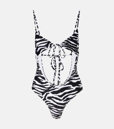 Attico Cutout Zebra-print Swimsuit In Black