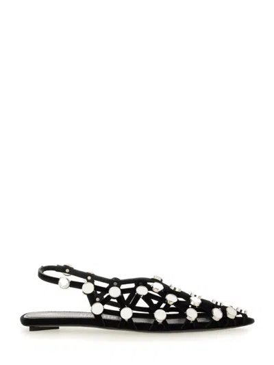 Attico Grid Embellished Suede Ballet Flats In Black