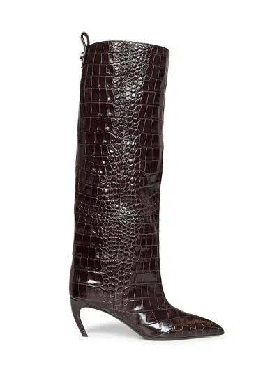 Attico Brown Lea Python-print Leather Boots