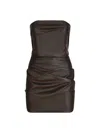 Attico Brown Off-shoulder Sleeveless Mini Dress With Rear Zip Closure In Leather Woman In Brown