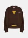 Attico Brown Cropped Sweatshirt With V Neck And Logo Lettering On The Front In Cotton Woman In Brown