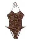Attico Dark Green And Dark Brown One-piece Swimsuit In Brown