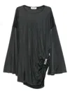 Attico Asymmetrical Dress With Draped Bell Sleeves In Gray