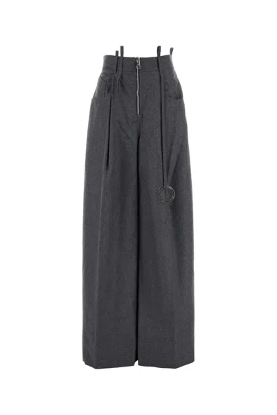 ATTICO DARK GREY WOOL BLEND PALAZZO PANT
