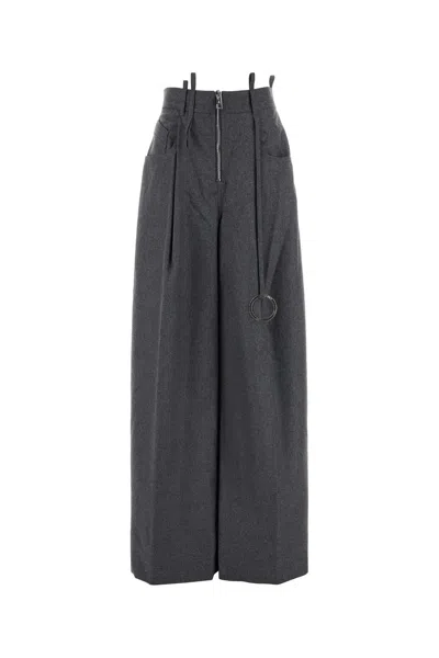 Attico Dark Grey Wool Blend Palazzo Pant In Gray