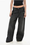 Attico Dark Wash Vintage Effect Wide Leg Jeans 32cm In Black